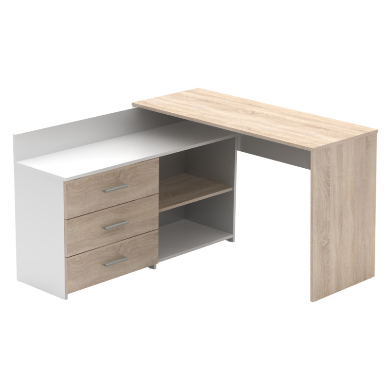 Univerzální rohový PC stůl, dub sonoma/bílá, KLAUDI