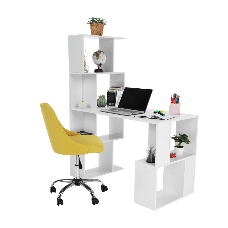PC stůl s regálem, bílá, FLOKI NEW P4, poškozené zboží