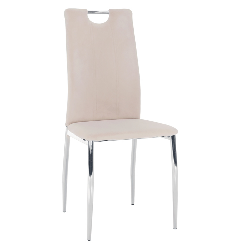 Jídelní židle, béžová Dulux Velvet látka/chrom, OLIVA NEW P1, poškozené zboží