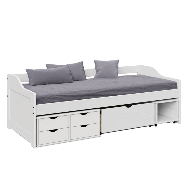 Postel s úložným prostorem, bílá, masiv, 90x200, MAXI NEW P1, poškozené zboží