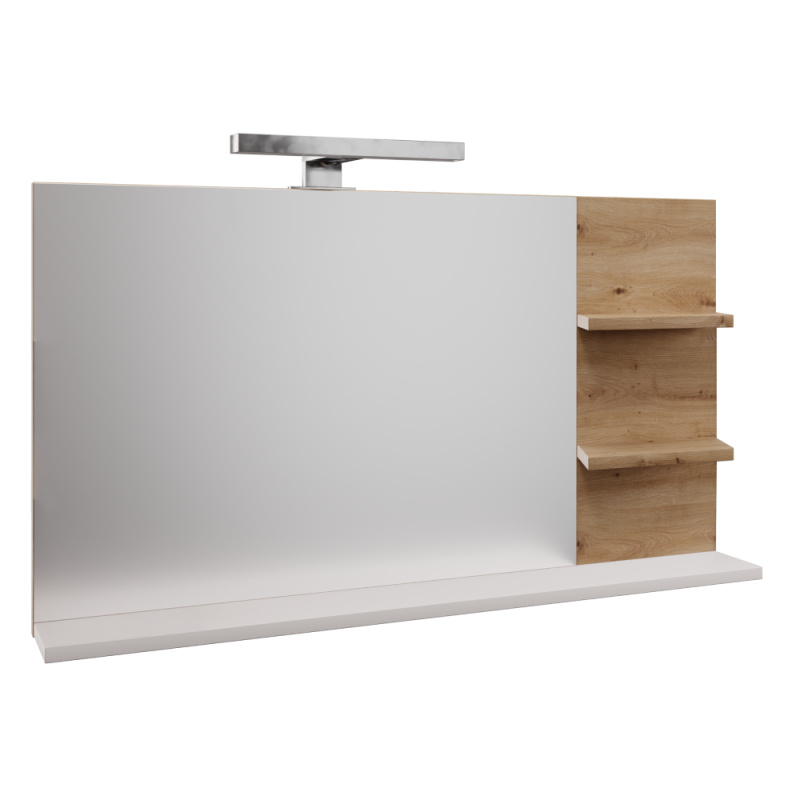 Zrcadlo s LED osvětlením, bílá/dub artisan, CUBO CUB04