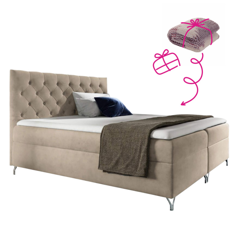 Boxspringová postel, 200x200, béžová látka Velvet, GULIETTE + dárek