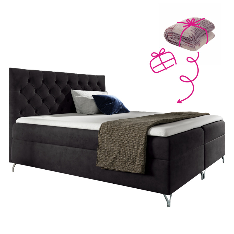 Boxspringová postel, 160x200, černá látka Velvet, GULIETTE + dárek