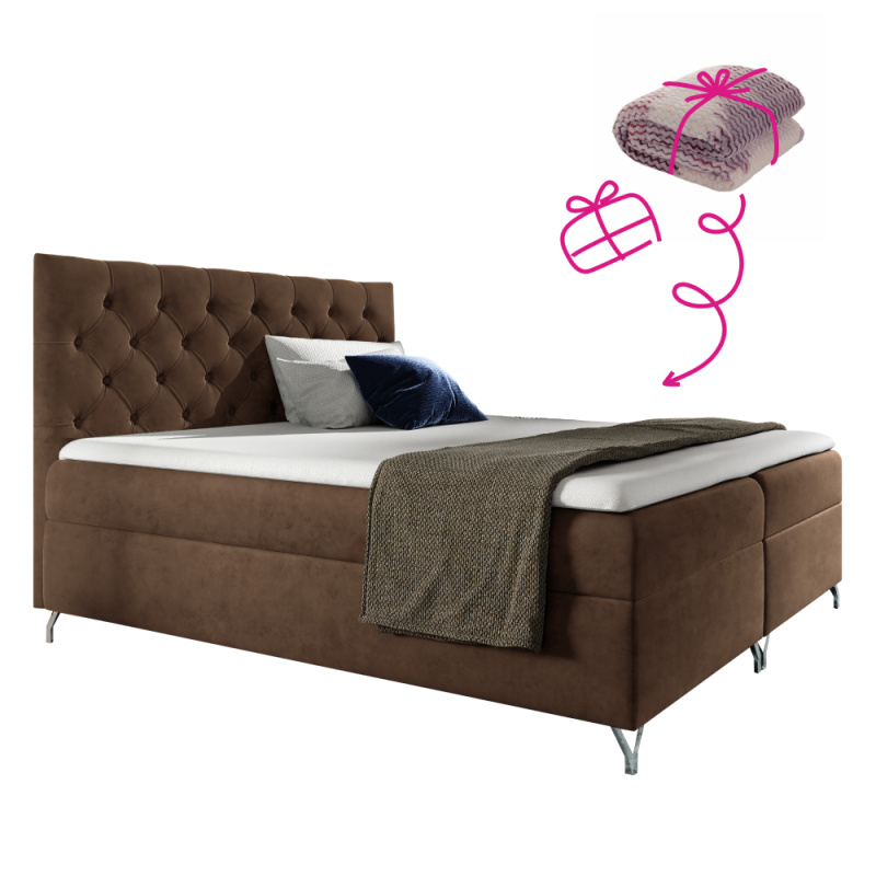 Boxspringová postel, 140x200, hnědá látka Velvet, GULIETTE + dárek