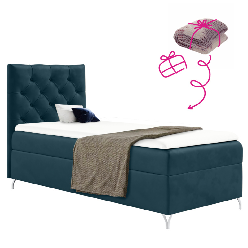 Boxspringová postel, 90x200, tmavě modrá látka Velvet, levá, GULIETTE + dárek