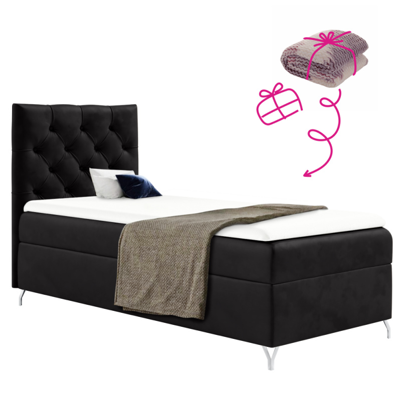 Boxspringová postel, 90x200, černá látka Velvet, levá, GULIETTE + dárek