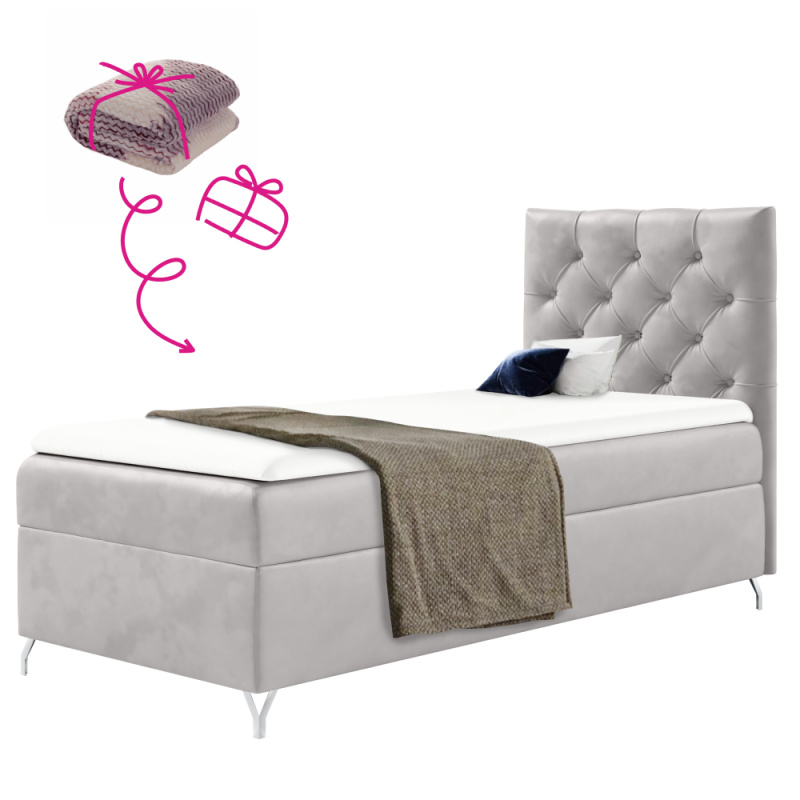 Boxspringová postel, 90x200, světle šedá látka Velvet, pravá, GULIETTE + dárek