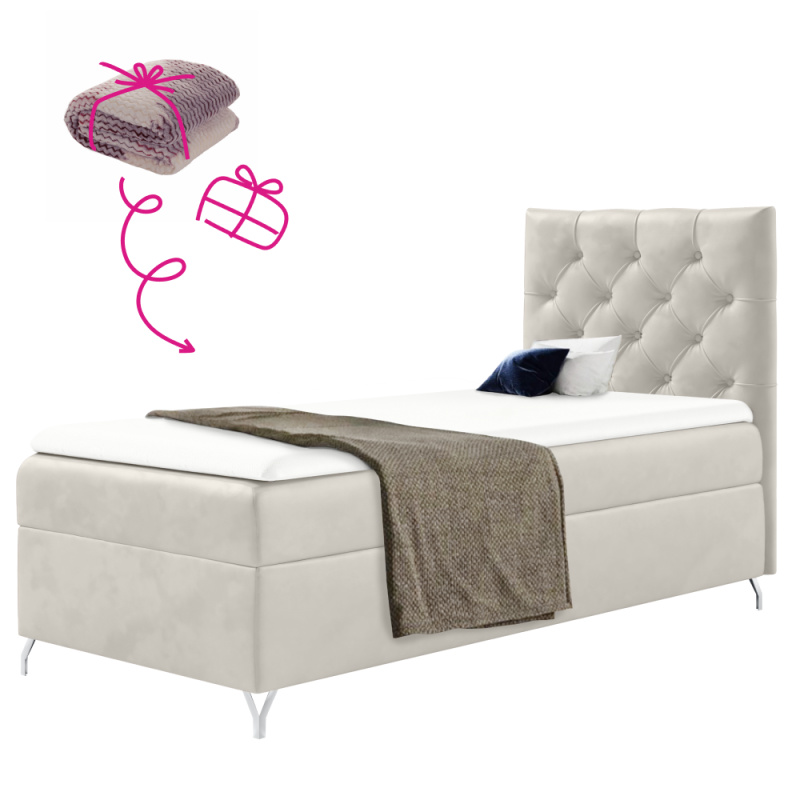 Boxspringová postel, 90x200, bílá látka Velvet, pravá, GULIETTE + dárek
