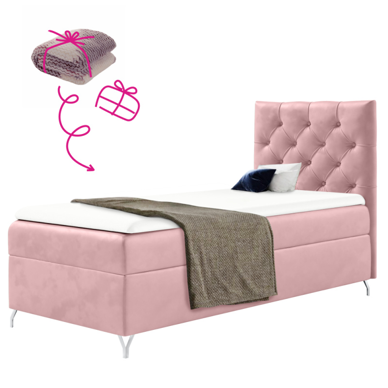 Boxspringová postel, 90x200, růžová látka Velvet, pravá, GULIETTE + dárek