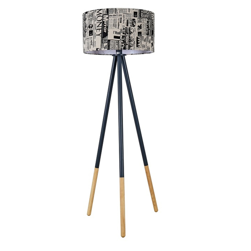 Stojací lampa, černý kov/látka, CINDA TYP 6 YF6253 R1, rozbalené zboží