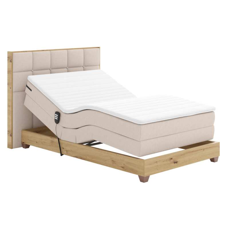 Elektrická polohovací postel, boxspring, béžová/dub artisan, 120x200, TIANA RP1, rozbalené zboží