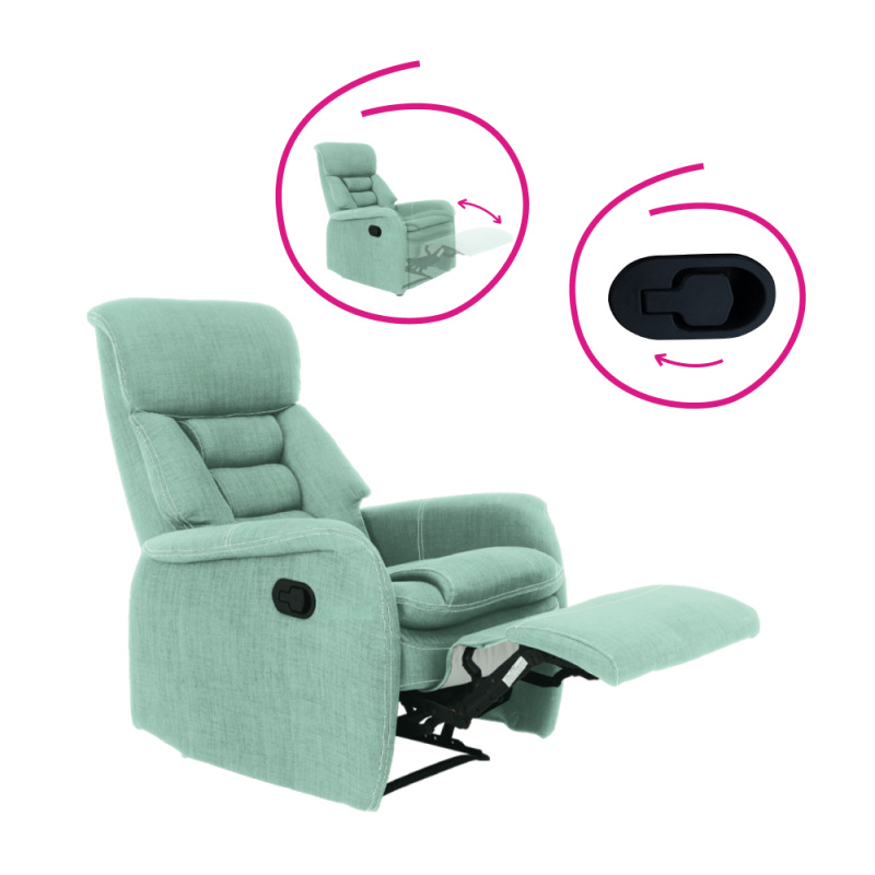 Relaxační křeslo, látka mentolová, KOMFY R1, rozbalené zboží