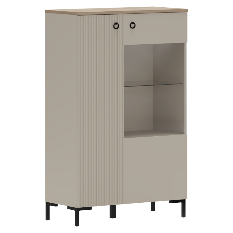 Nízká vitrína, šedohnědá Taupe/dub silverjack, DOMCA 1D1W/140