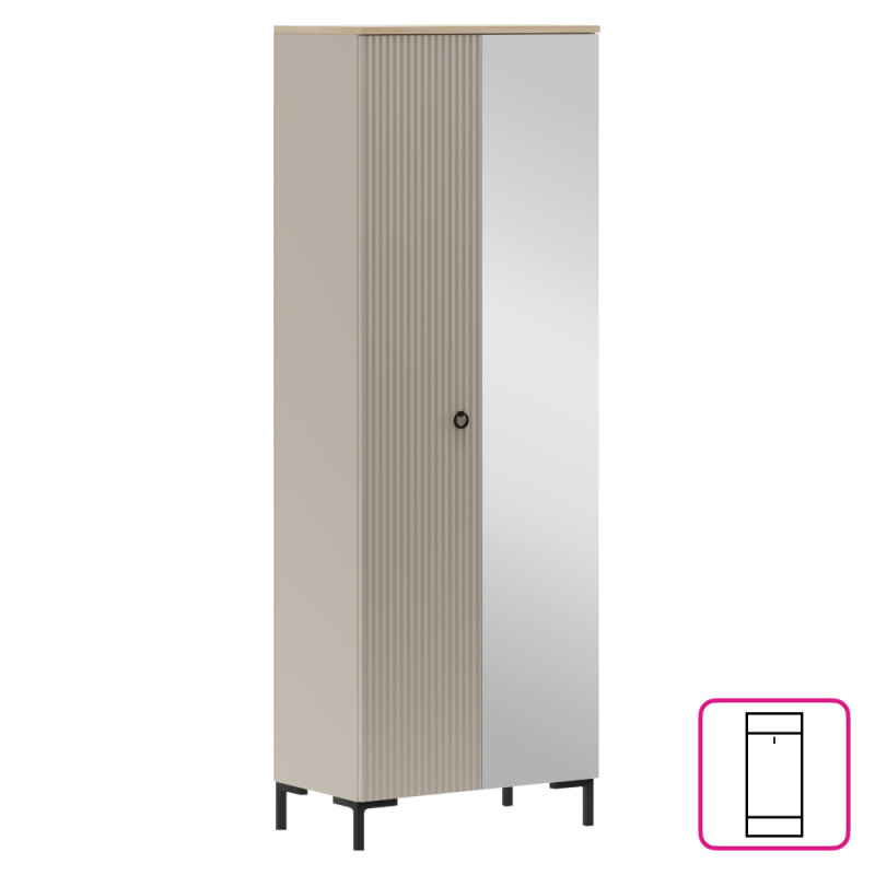Skříň se zrcadlem, šedohnědá Taupe/dub silverjack, DOMCA 2D