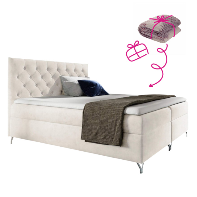 Boxspringová postel, 180x200, bílá látka Velvet, GULIETTE + dárek P1, poškozené zboží