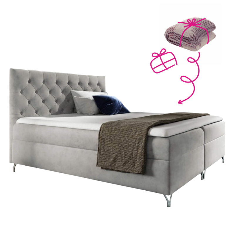 Boxspringová postel, 200x200, světle šedá látka Velvet, GULIETTE + dárek P1, poškozené zboží