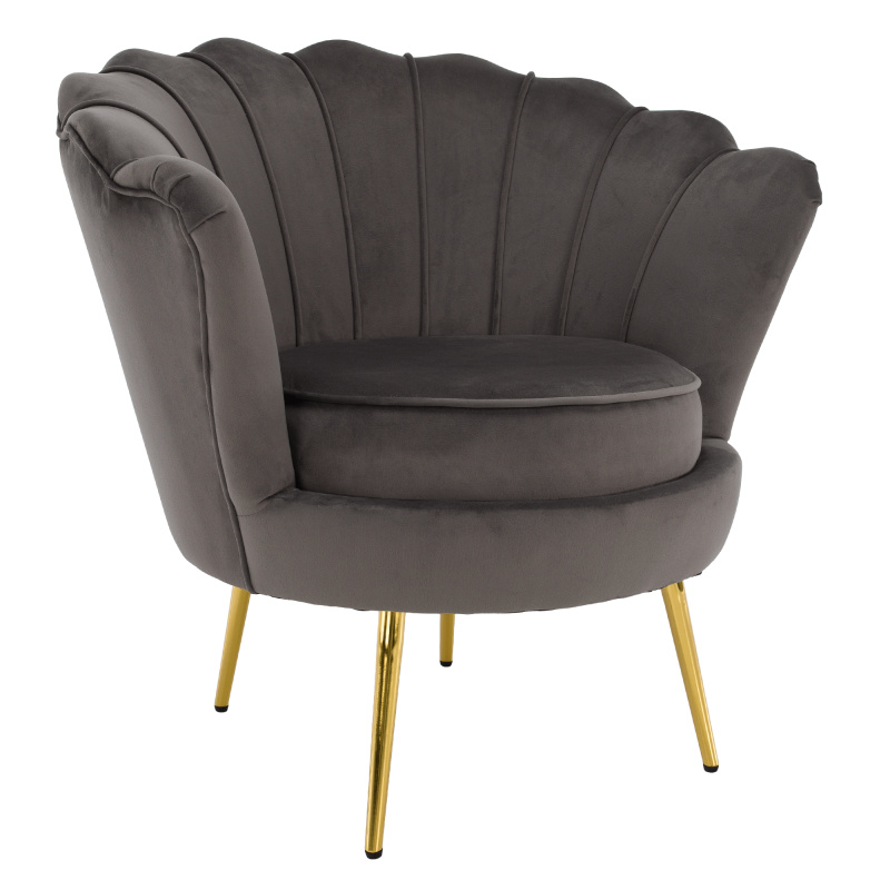 Křeslo ve stylu Art-deco, šedohnědá Velvet látka/gold chrom zlatý, NOBLEO RP1, rozbalené zboží