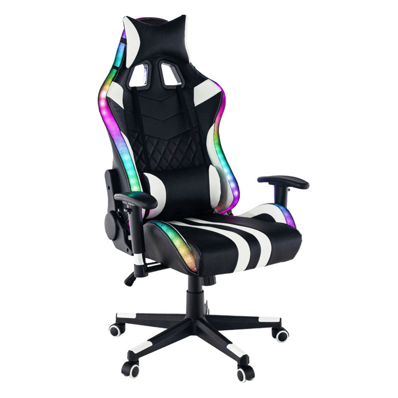 Kancelářské/herní křeslo s RGB podsvícením, černá/bílá/barevný vzor, ZOPA NEW P2, poškozené zboží