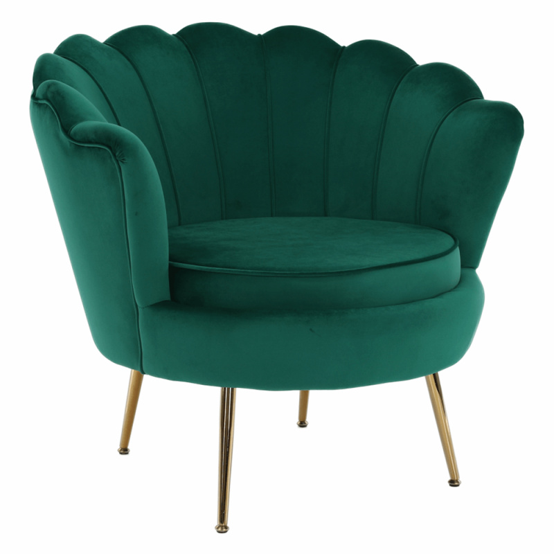 Křeslo ve stylu Art-deco, smaragdová Velvet látka/gold chrom-zlatý, NOBLIN P3, poškozené zboží