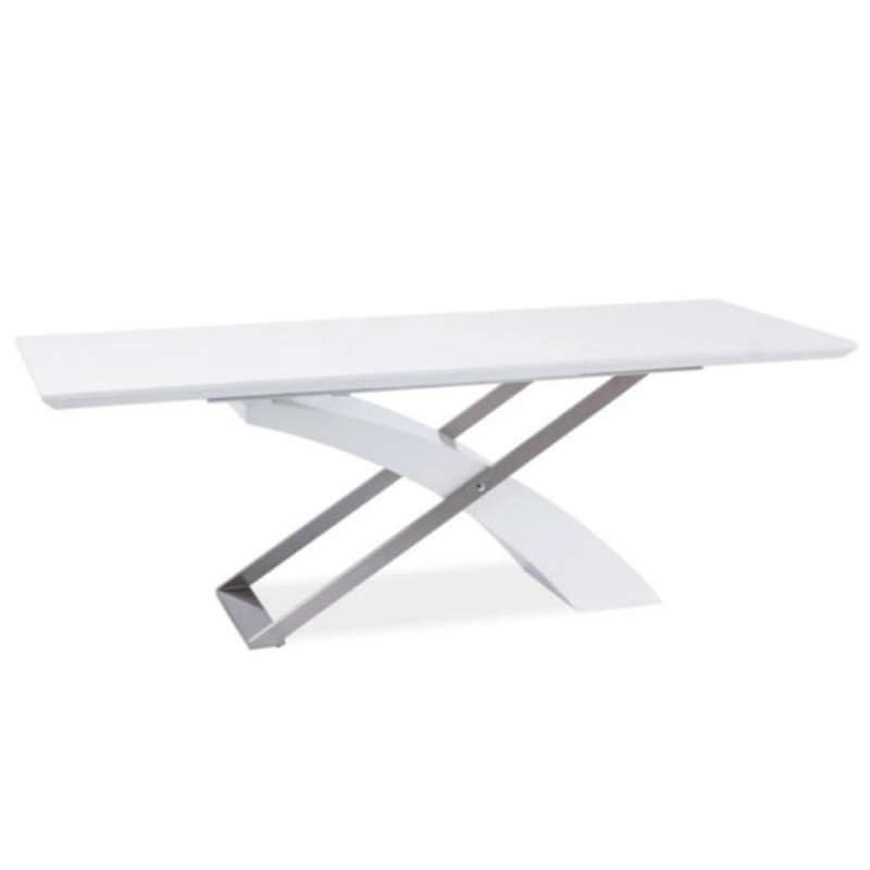 Jídelní stůl, bílá/bílá extra vysoký lesk HG, 160-220x90 cm, KROS P7, poškozené zboží