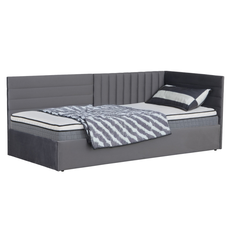 Postel s roštem, 90x200, šedohnědá Taupe Velvet látka, MEVIA