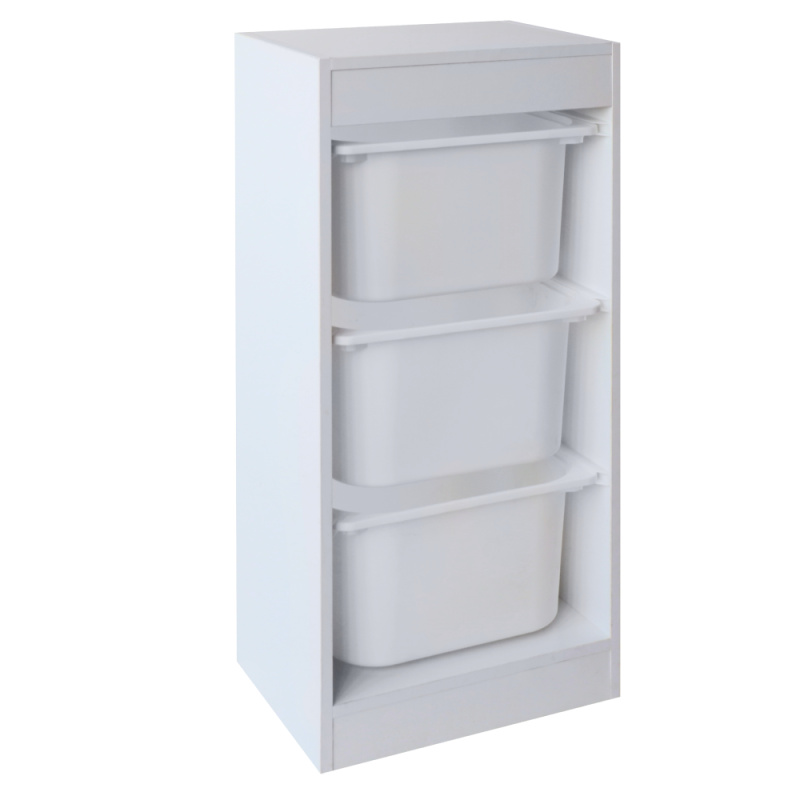 Regál s úložnými boxy, bílá, DUVAN