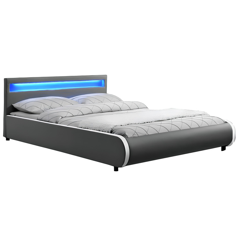 Manželská posteľ s RGB LED osvetlením, sivá, 160x200, DULCEA P1, poškozené zboží