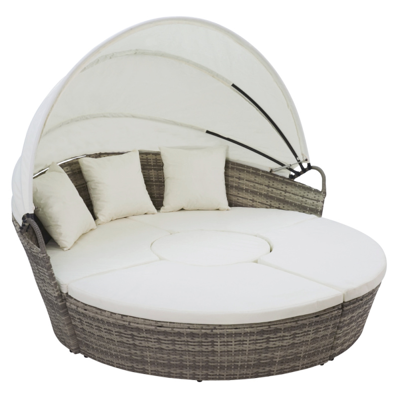 Zahradní ratanová postel/set, 2v1, šedá/krémová, LEKO