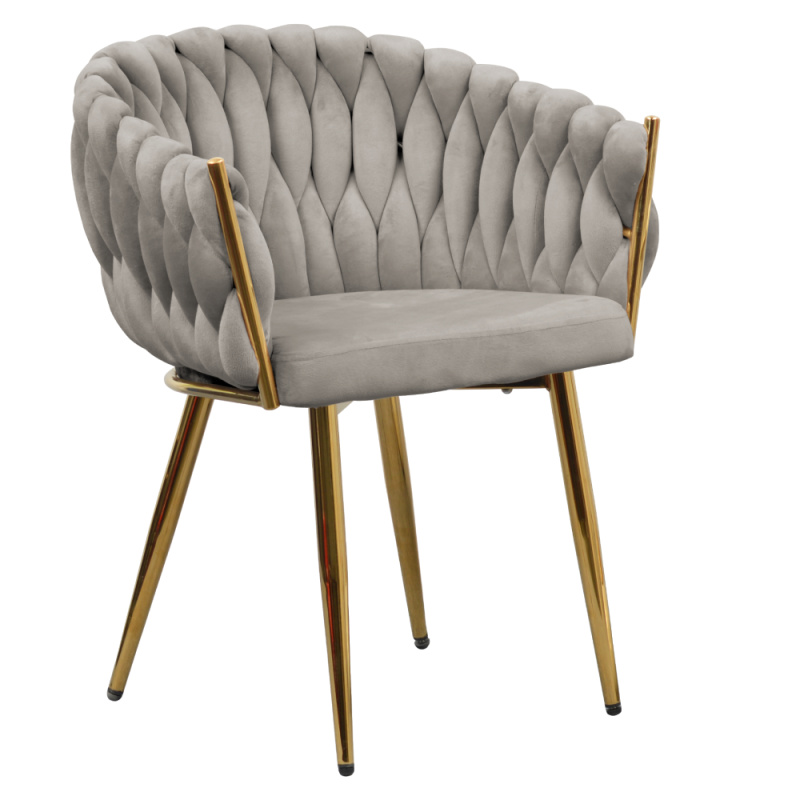 Jídelní křeslo, šedohnědá Taupe Velvet látka/gold chrom zlatý, DEILA P1, poškozené zboží