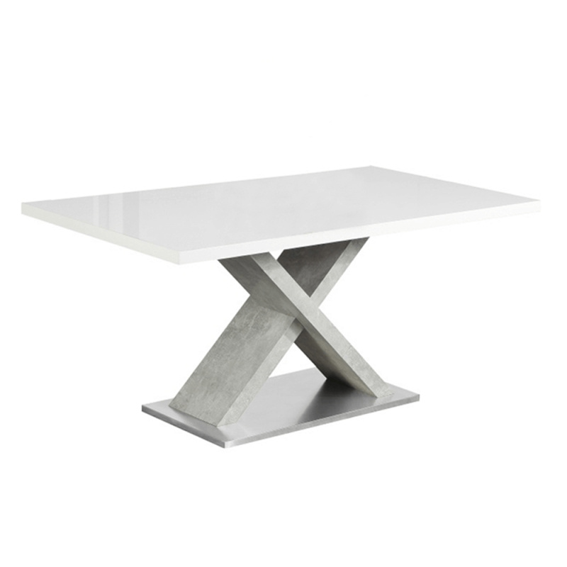 Jídelní stůl, bílá s vysokým leskem HG / beton, 160x90 cm, FARNEL P3, poškozené zboží