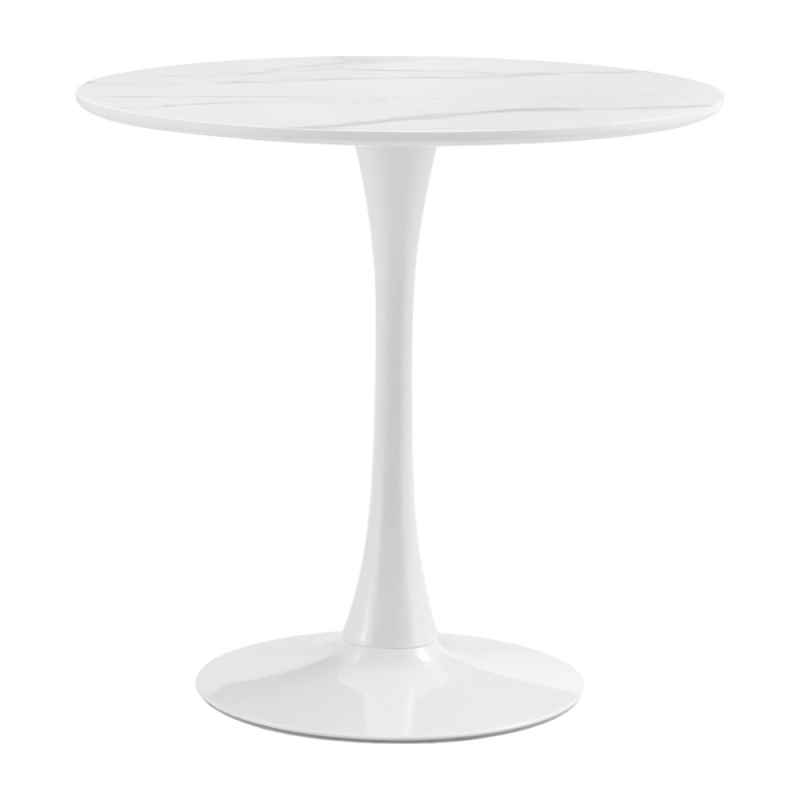 Jídelní stůl, světlý mramor/bílá, průměr 80 cm, LORIAN P1, poškozené zboží