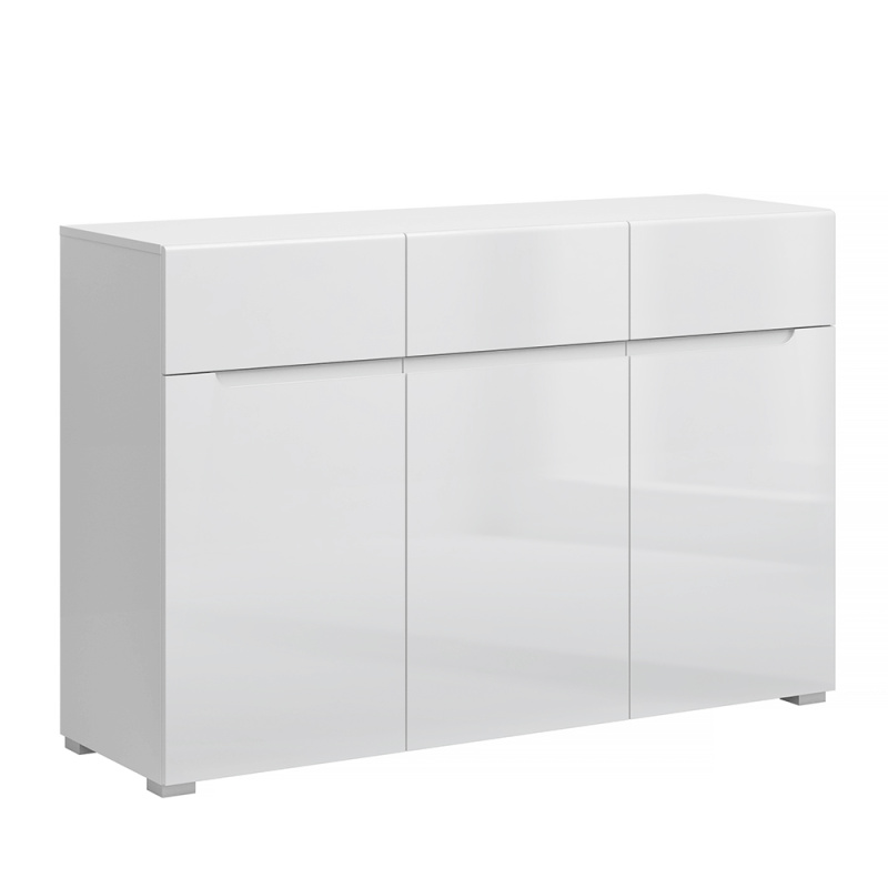 Komoda 3D3S, bílá/bílý extra vysoký lesk HG, JOLK P1, poškozené zboží