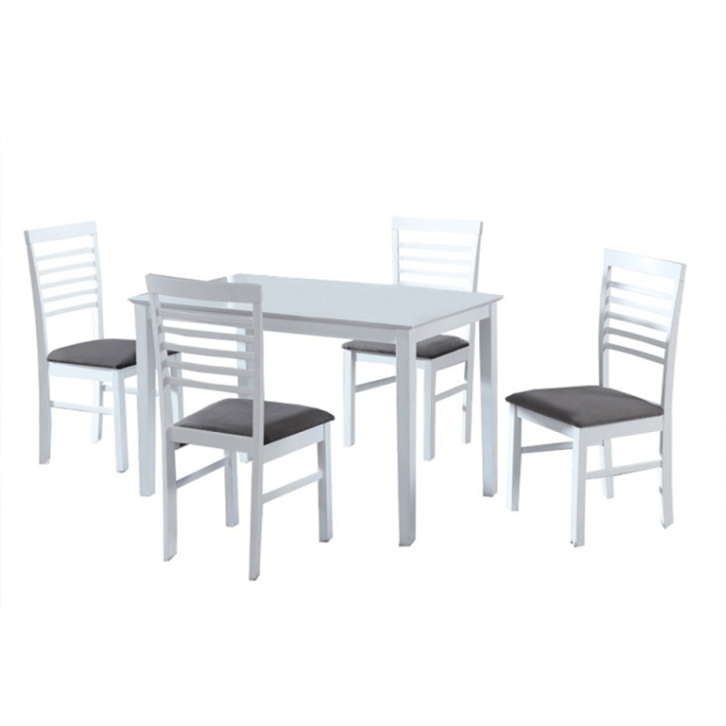Jídelní set, MDF bílá/látka šedá, BRISBO 1+4 P5, poškozené zboží