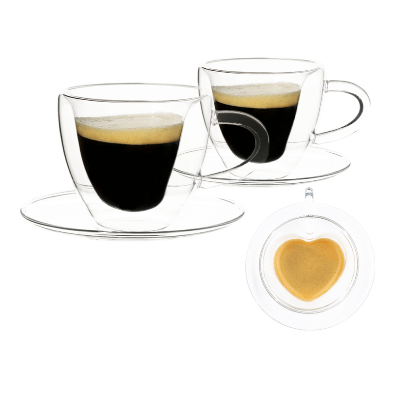 Termo sklenice, set 2 ks, šálek Heart s podšálky, ve tvaru srdce, 150 ml, HOTCOOL TYP 5 R1, rozbalené zboží