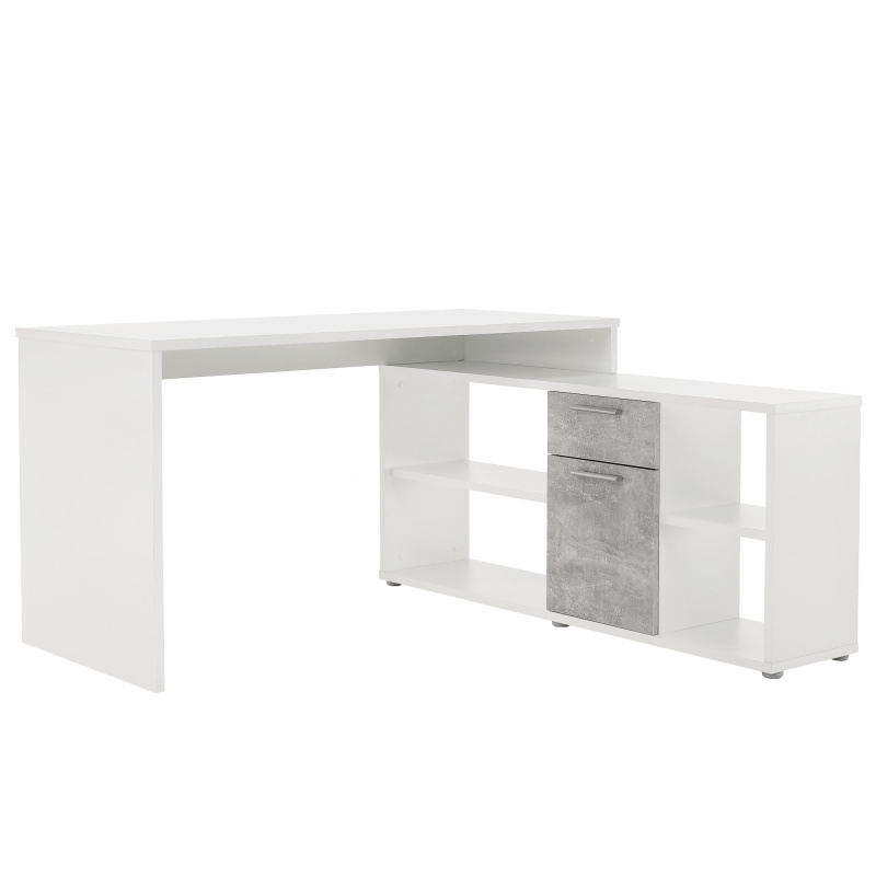 PC stůl, bílá/beton, NOE NEW P2, poškozené zboží