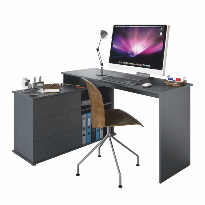 Univerzální rohový PC stůl, grafit, TERINO P2, poškozené zboží