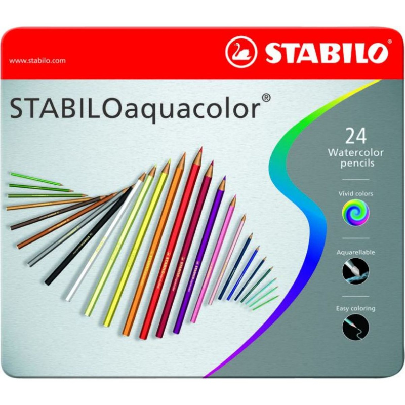 STABILO 1624-5 Aquacolor Akvarelové pastelky  24 ks sada v plechu