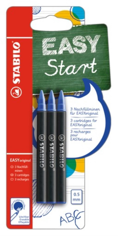 Náhradní náplň do ergonomického pera Stabilo EASY - 0,5 mm, modrá, blistr 3 ks