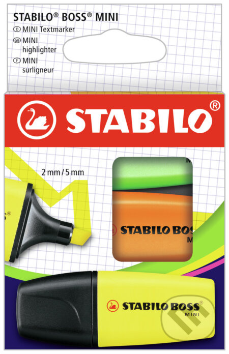 Zvýrazňovač  - STABILO BOSS MINI - 3 ks balenie (žltá, oranžová, zelená)