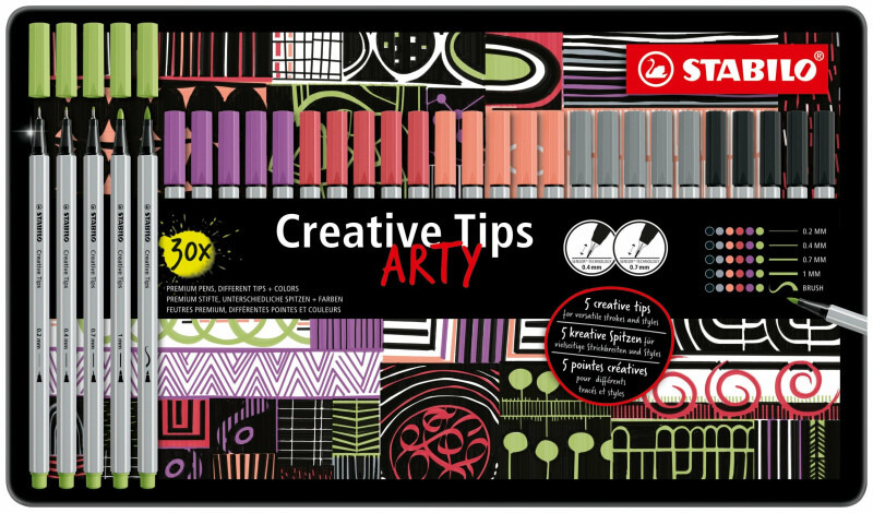 Kreatívny set - STABILO Creative Tips - ARTY - 30 ks sada v plechu