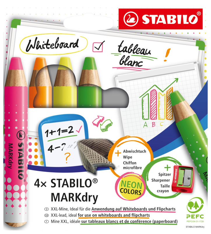 Suchý popisovač na tabuľu a flipchart - STABILO MARKdry Neon