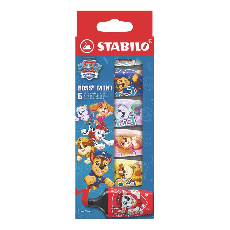 STABILO BOSS MINI PAW Patrol 6ks - potisk Chase, Marshall, Rubble, Skye, Everest a Liberty