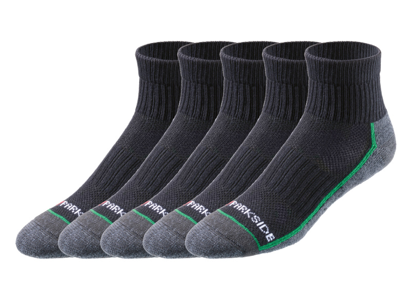 Parkside® Pánské pracovní ponožky, 5 párů (černá/zelená, 39/42)