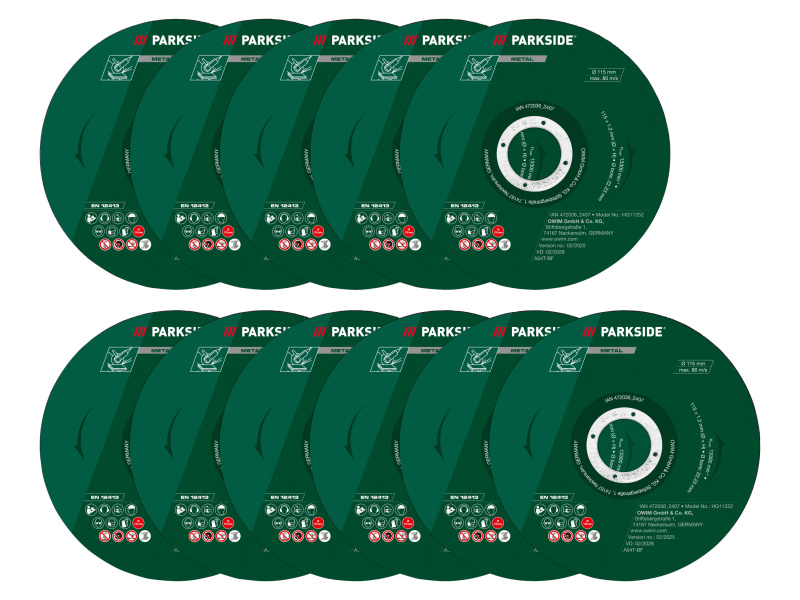 Parkside® Příslušenství k úhlové brusce, Ø 115 mm (řezné kotouče, 11dílná sada)