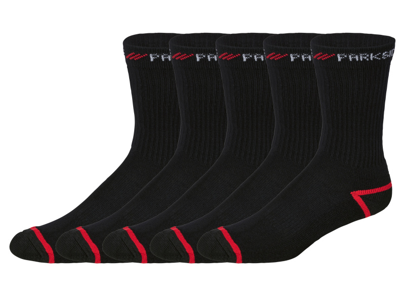Parkside® Pánské pracovní ponožky, 5 párů (černá/červená, 43-46)