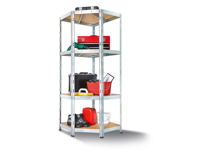 Parkside® Vysokozátěžový rohový regál se 4 policemi Rivet, 180 x 70 x 70 x 40 cm