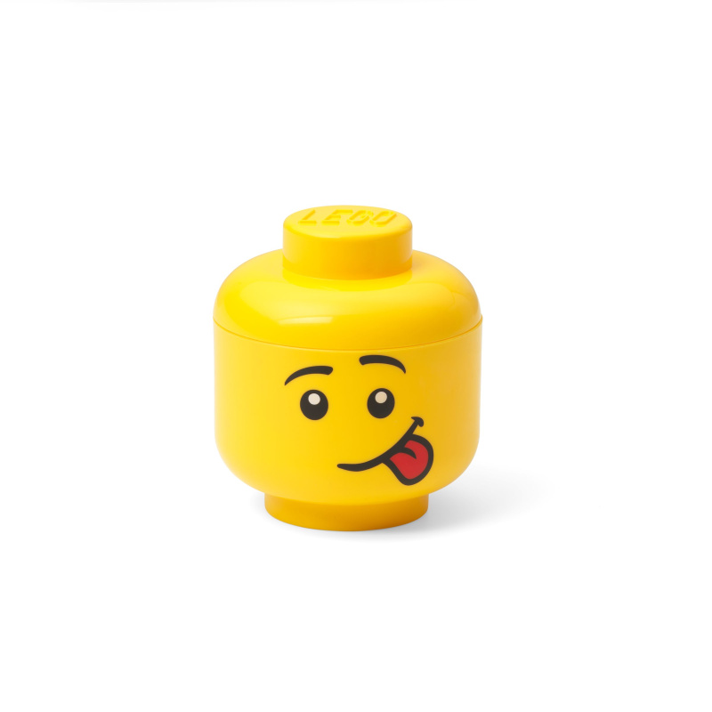 Miniaturní LEGO úložný box - hlava minifigurky (bláznivý výraz)