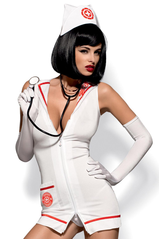 Sexy kostým Emergency dress + stetoskop - Obsessive bílá S/M