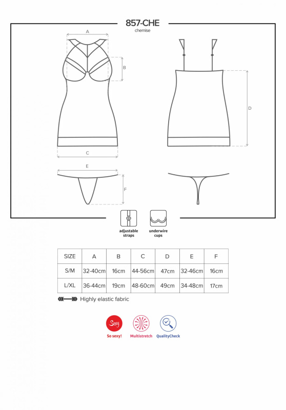 Jedinečná košilka 857 - CHE chemise - Obsessive černá L/XL