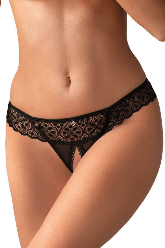 Tanga Obsessive Shibu crotchless thong Barva: Černá, Velikost: S/M